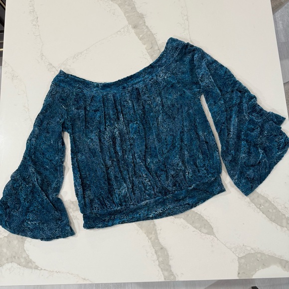 Free People Ginger Berry Sheer Top Burnout Velvet Women’s Medium Midnight Lagoon - Picture 12 of 12